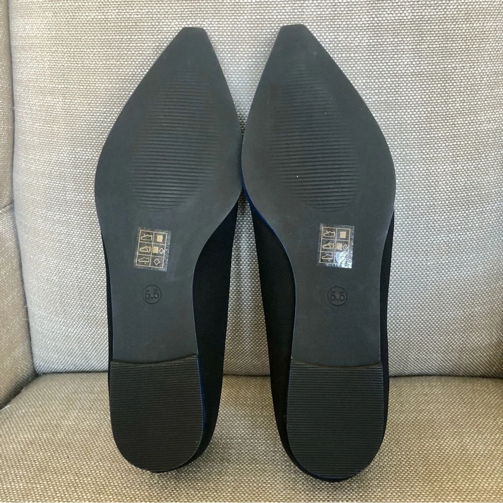 ASOS Flat Satin Pointed Toe Shoes With Electric Blue Boarder Around Sole. - Picture 10 of 10